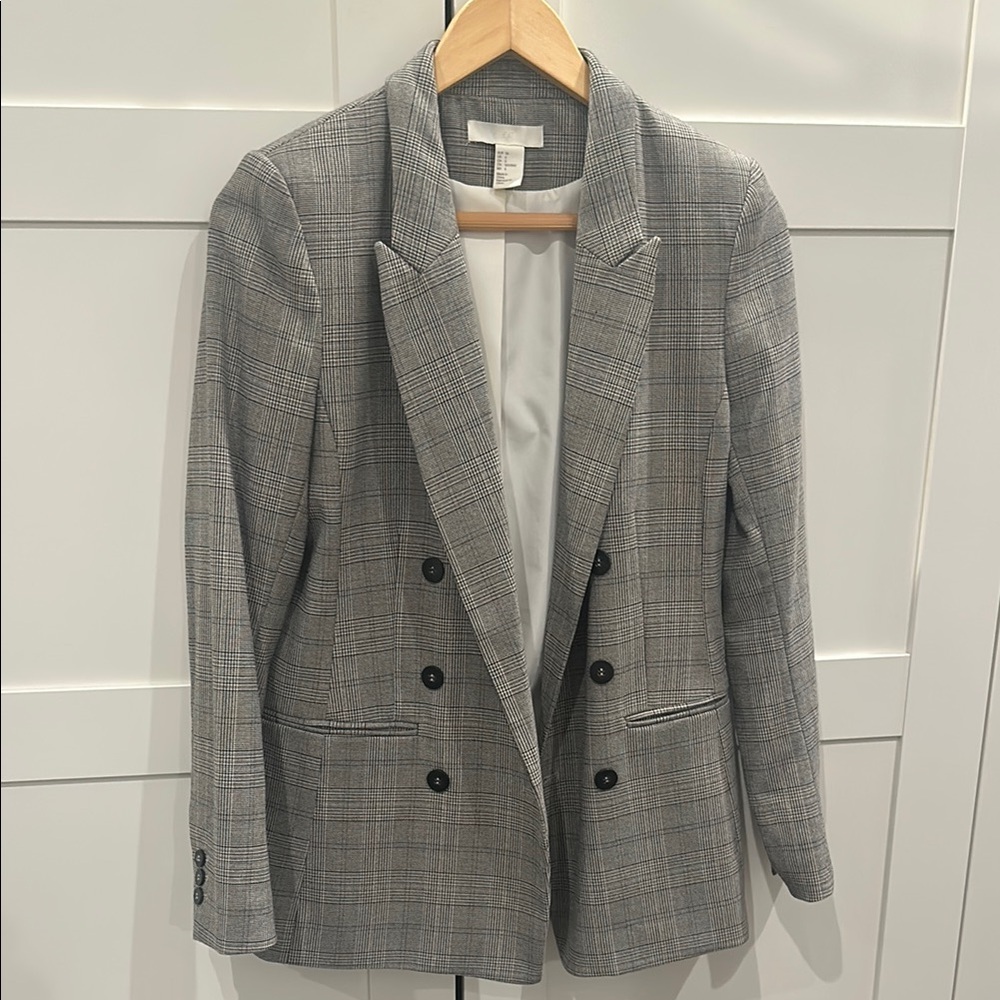 Gray Plaid Double-Breasted Blazer - image 1